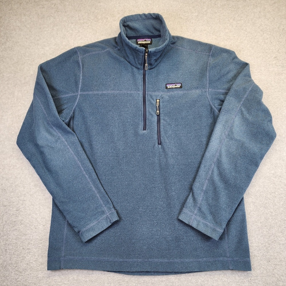 Patagonia Oakes 1/4 Zip Jacket‎ Mens M Blue Pullover Fleece Grid Waffle Outdoors